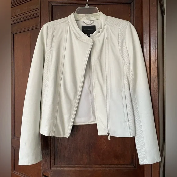 S: Leather Banana Republic Jacket Winter White Classic Elegant NWOT New! - Picture 1 of 10